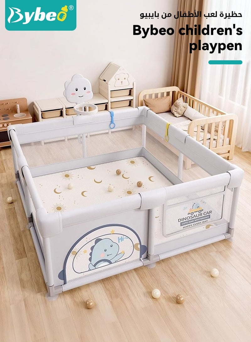 Bybeo Baby Playpen Fence, Portable Baby Playard for Toddlers, Safety Infant Activity Center, Sturdy Play Area with Basketball Ball and Hoop, 2 Pull Rings, 60 Ocean Balls, 180x200cm - Image 2